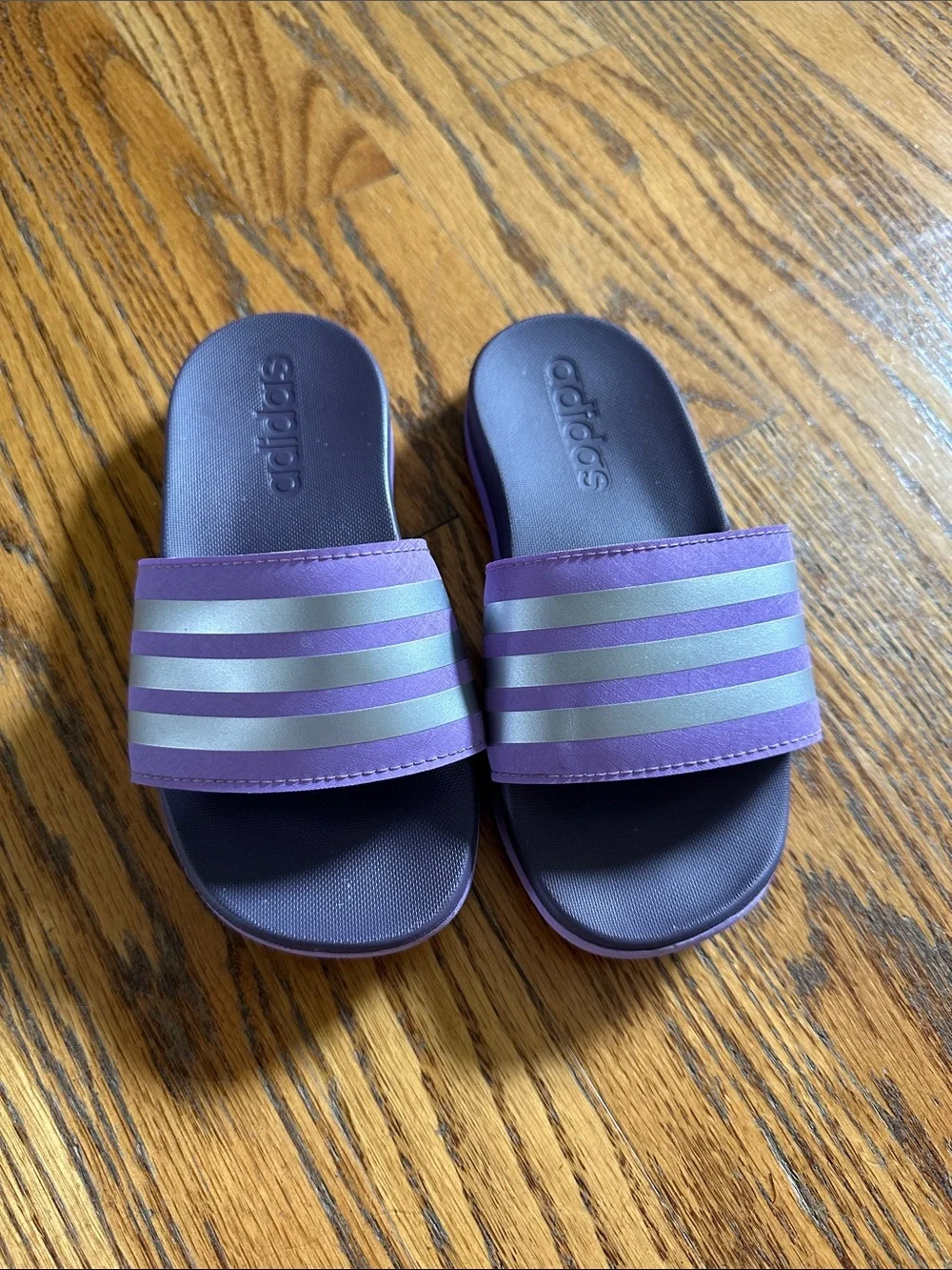 adidas Purple Slides with Silver Stripes